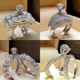 2Pcs Sliver Bridal Set Elegant rings Women Wedding Engagement Jewelry