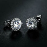 9 mm Round Brilliant Cut Stud Earrings Set 18K White Gold Plated with Crystals