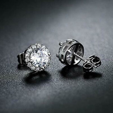 9 mm Round Brilliant Cut Stud Earrings Set 18K White Gold Plated with Crystals