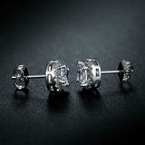 9 mm Round Brilliant Cut Stud Earrings Set 18K White Gold Plated with Crystals