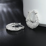 925 Sterling Silver Classic Round Filigree Hoop Earrings Silver Plated