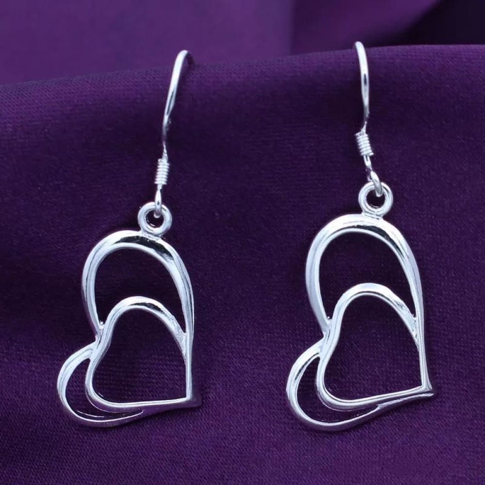925 Sterling Silver Double Heart Drop Earrings