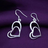 925 Sterling Silver Double Heart Drop Earrings