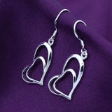925 Sterling Silver Double Heart Drop Earrings