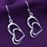 925 Sterling Silver Double Heart Drop Earrings
