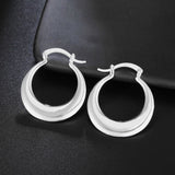 925 Sterling Silver Elegant Round Hoop Earrings Silver