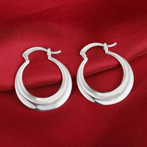 925 Sterling Silver Elegant Round Hoop Earrings Silver