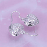925 Sterling Silver Filigree Heart Drop Dangle Hook Earrings