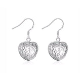 925 Sterling Silver Filigree Heart Drop Dangle Hook Earrings