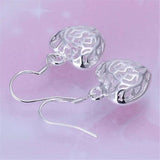 925 Sterling Silver Filigree Heart Drop Dangle Hook Earrings