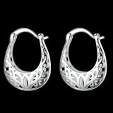 925 Sterling Silver Filigree Oval French Hoop Earrings