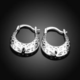925 Sterling Silver Filigree Oval French Hoop Earrings