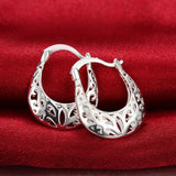 925 Sterling Silver Filigree Oval French Hoop Earrings