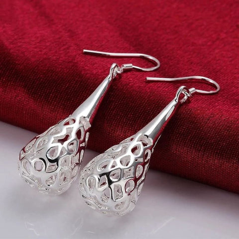 925 Sterling Silver Hollow Drop Earrings