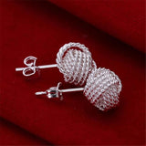 925 Sterling Silver Love Mesh Knot Stud Earrings