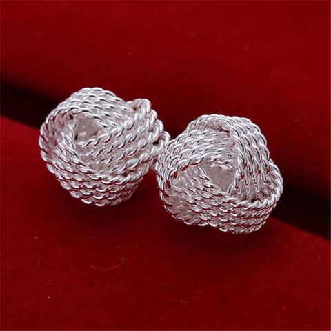 925 Sterling Silver Love Mesh Knot Stud Earrings