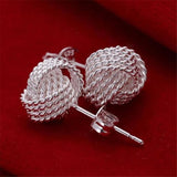 925 Sterling Silver Love Mesh Knot Stud Earrings