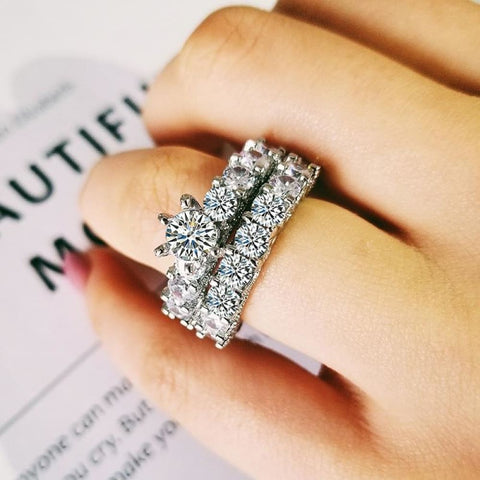 925 sterling silver luxury wedding ring set women bride engagement anniversary jewelry