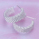 925 Sterling Silver Mesh Hoop Earrings