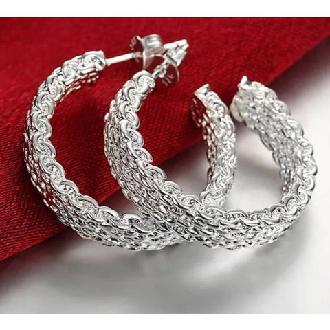 925 Sterling Silver Mesh Hoop Earrings