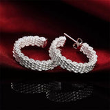 925 Sterling Silver Mesh Hoop Earrings