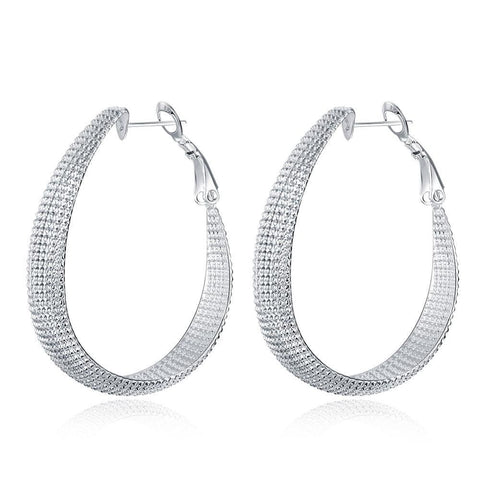 925 Sterling Silver Oval Mesh Band Hoop Earrings