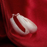 925 Sterling Silver Oval Mesh Band Hoop Earrings