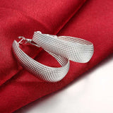 925 Sterling Silver Oval Mesh Band Hoop Earrings