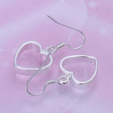 925 Sterling Silver Plated Hollow Open Heart Drop Dangle Earrings Silver Plated