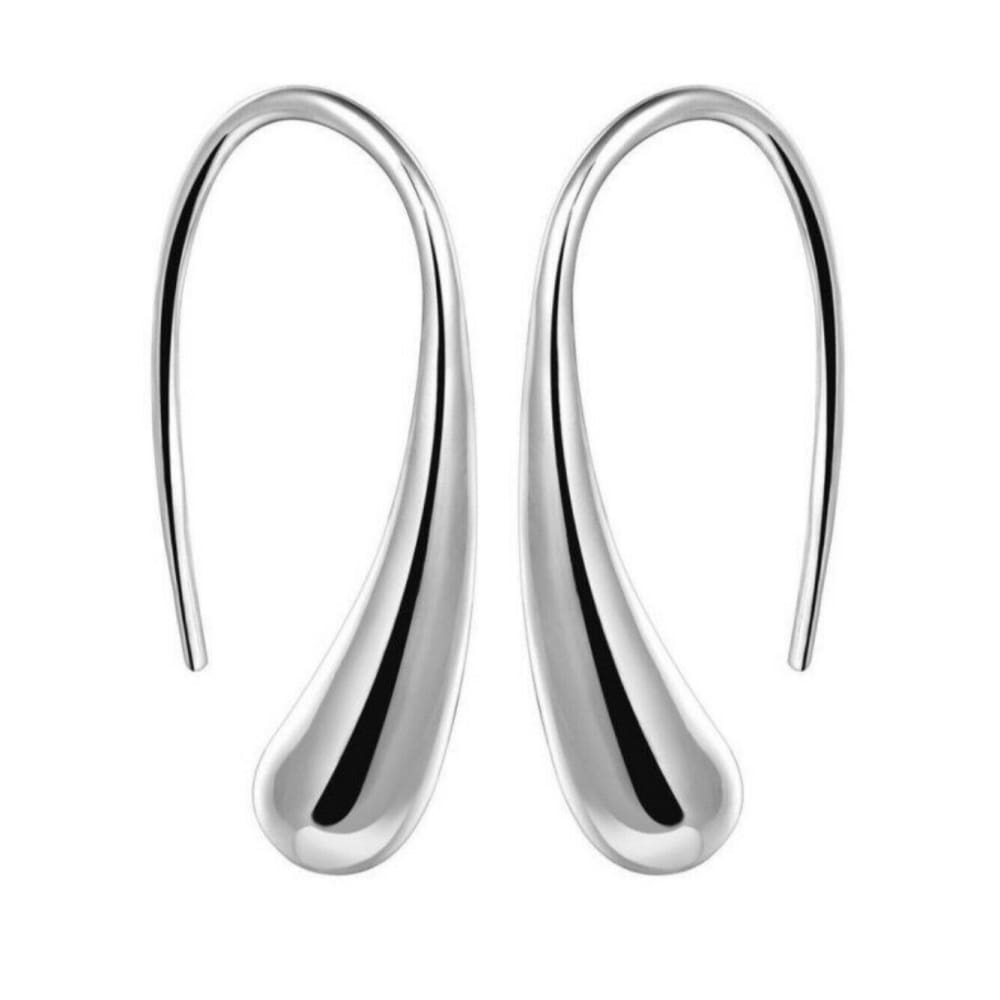 925 Sterling Silver Threader Solid Dangle Hook Tear Water Drop Hanging Earrings