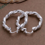 925 Sterling Silver Twisted Rope Round Hoop Earrings