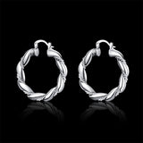925 Sterling Silver Twisted Rope Round Hoop Earrings