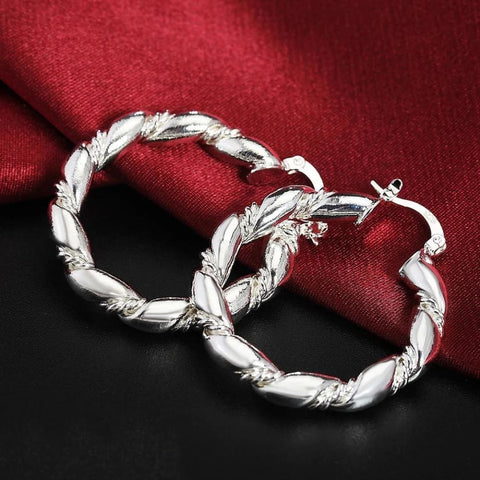 925 Sterling Silver Twisted Rope Round Hoop Earrings