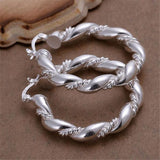 925 Sterling Silver Twisted Rope Round Hoop Earrings