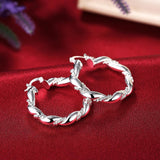 925 Sterling Silver Twisted Rope Round Hoop Earrings