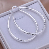 925 Sterling Silver Women’s Diamond Cut Etched Oval Silver Hoop Pierced Earrings