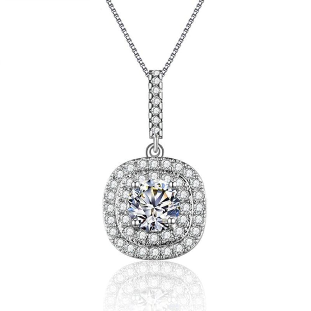 Cushion Cut Pave Crystal Pendant Necklace