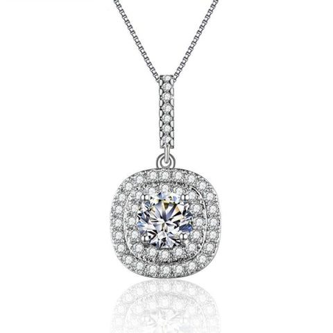 Cushion Cut Pave Crystal Pendant Necklace