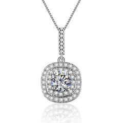 Cushion Cut Pave Crystal Pendant Necklace