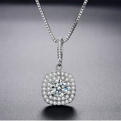 Cushion Cut Pave Crystal Pendant Necklace