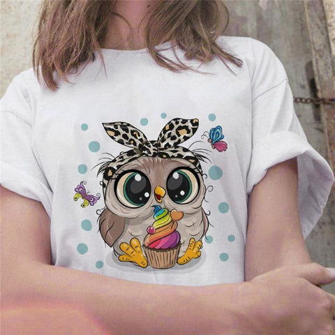 Fashion New T-shirt Cute Owl Graphic Printed T shirt Harajuku Crew Neck Tshirt