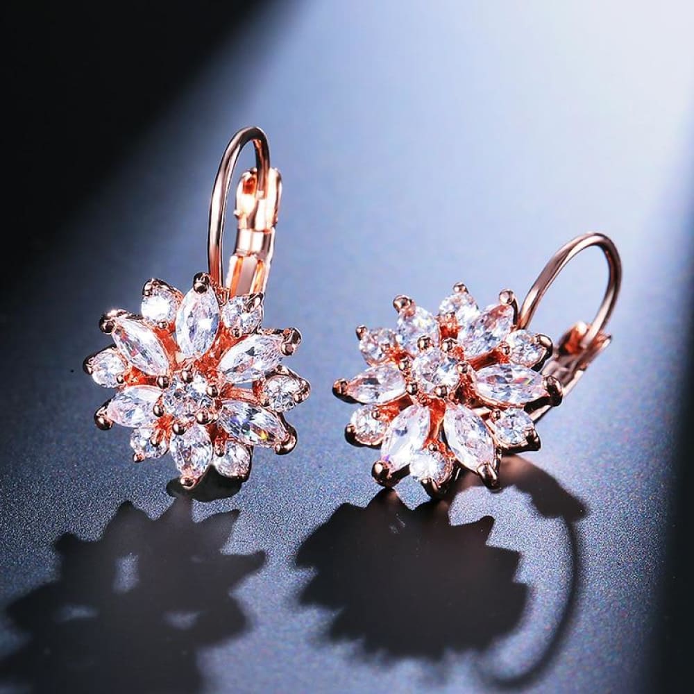 Flower Cluster Crystal Zirconia Hoop Earrings Women Jewelry Rose Gold A