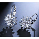 Flower Cluster Crystal Zirconia Hoop Earrings Women Jewelry White Color A