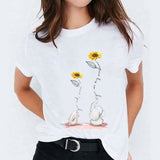 Graphic T Shirt for Women Cat Animal Cute Trend Print Top Tee T-Shirt CZ22660 / S