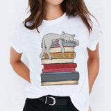 Graphic T Shirt for Women Cat Animal Cute Trend Print Top Tee T-Shirt CZ22656 / S