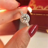 Halo 18K White Gold Ring Made With Cubic Zirconia Crystals
