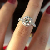 Halo 18K White Gold Ring Made With Cubic Zirconia Crystals
