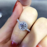 Halo 18K White Gold Ring Made With Cubic Zirconia Crystals