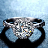 Halo 18K White Gold Ring Made With Cubic Zirconia Crystals
