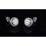 Halo Round cut Simulated Crystal Silver Jacket stud post Earrings